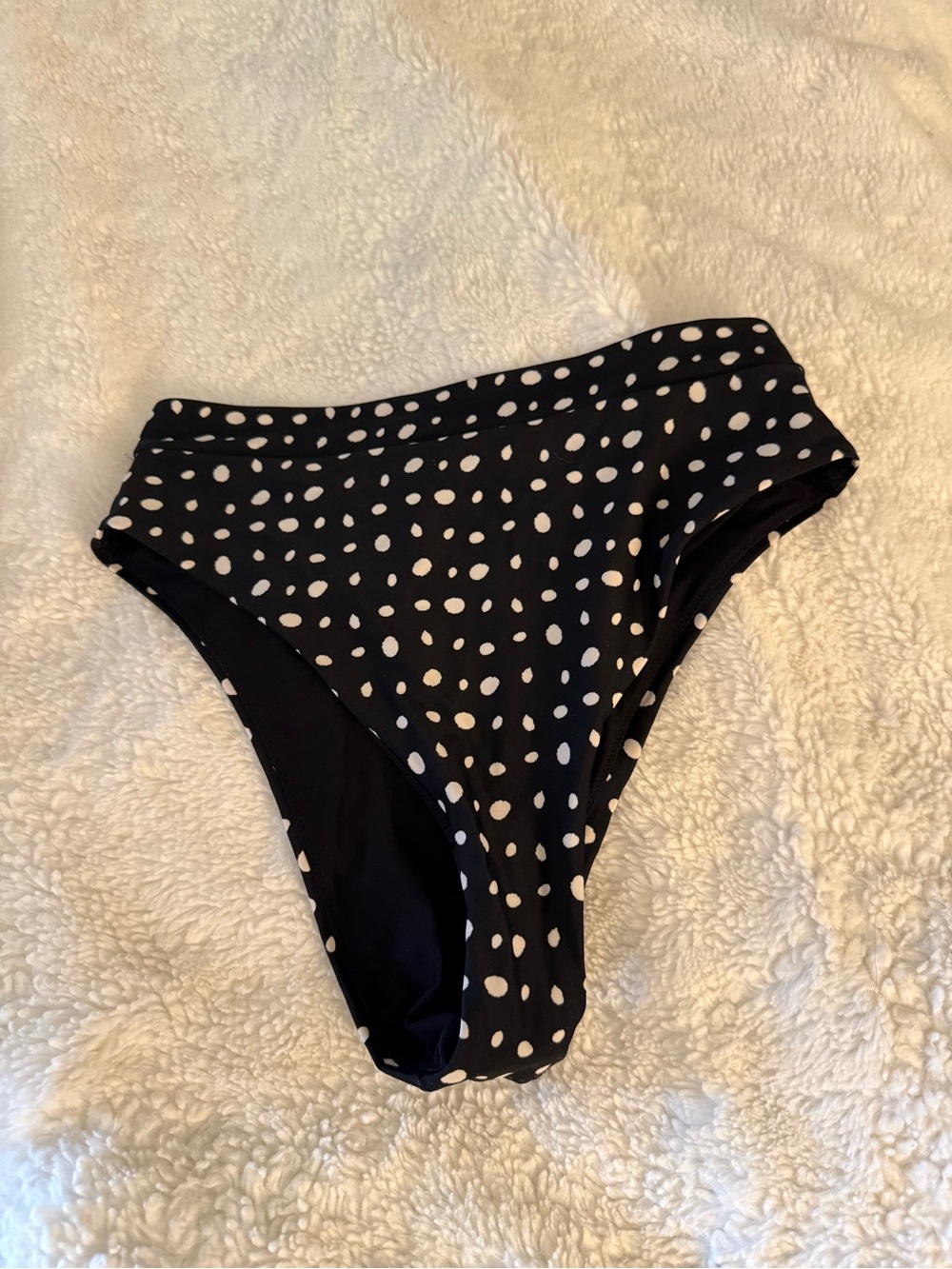 aerie Black and White Polka Dot High Cut Bikini Bottoms medium